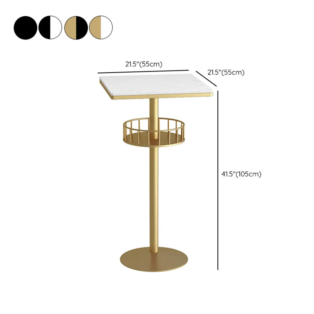 Table de bar ronde glamour en marbre doré avec étagère inférieure