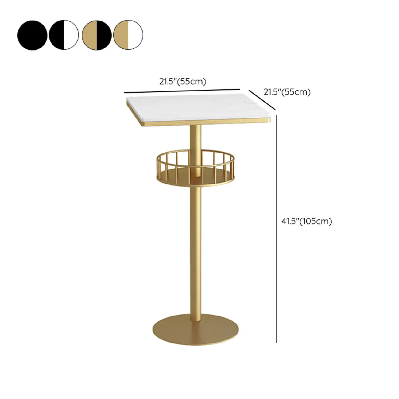 Table de bar ronde glamour en marbre doré avec étagère inférieure
