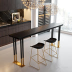 Table de bar rectangulaire de luxe en bois avec piètement traîneau doré pour salle à manger
