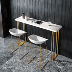 Table de bar rectangulaire de luxe en bois avec piètement traîneau doré pour salle à manger