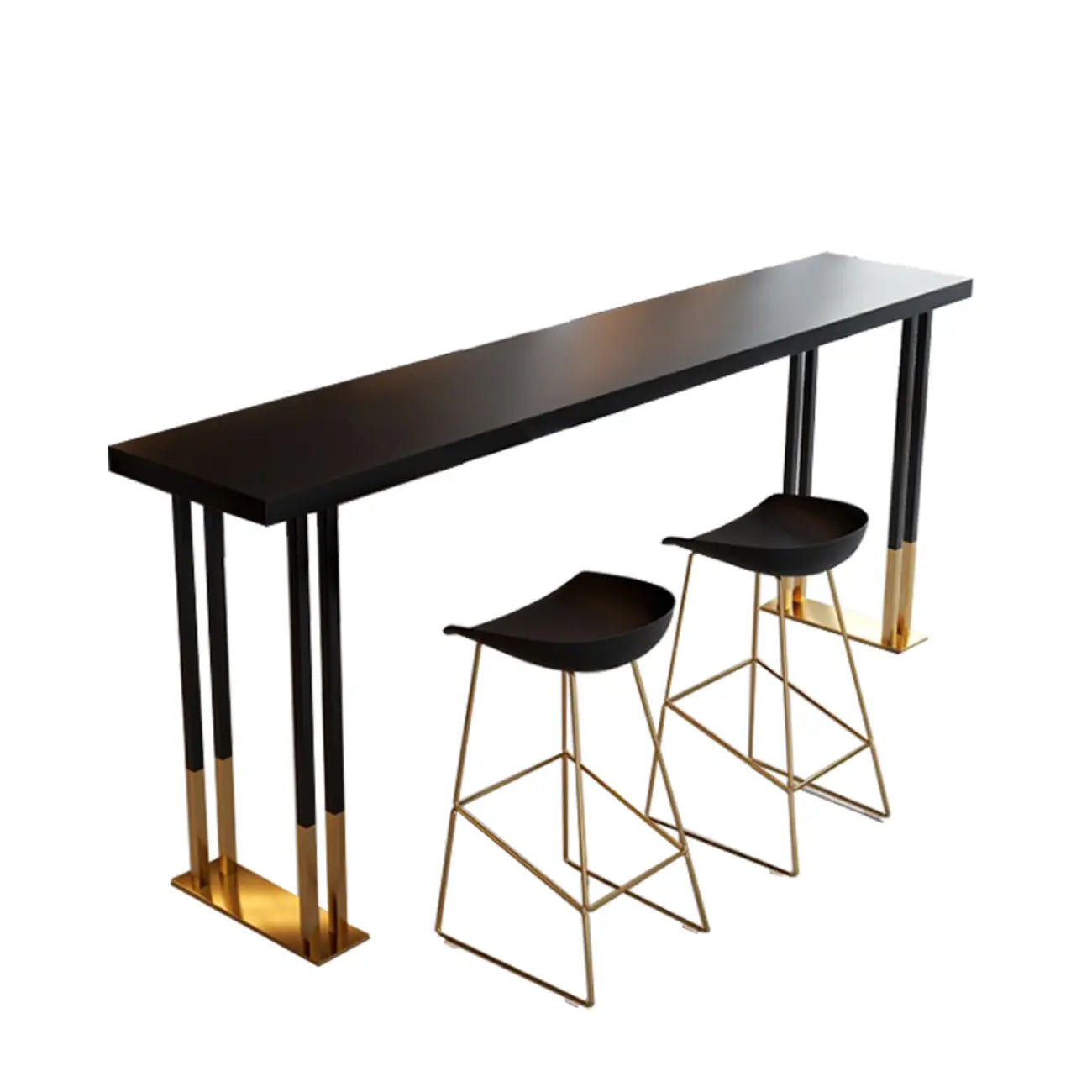 Table de bar rectangulaire de luxe en bois avec piètement traîneau doré pour salle à manger