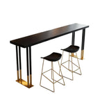 Table de bar rectangulaire de luxe en bois avec piètement traîneau doré pour salle à manger