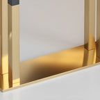 Table de bar rectangulaire de luxe en bois avec piètement traîneau doré pour salle à manger