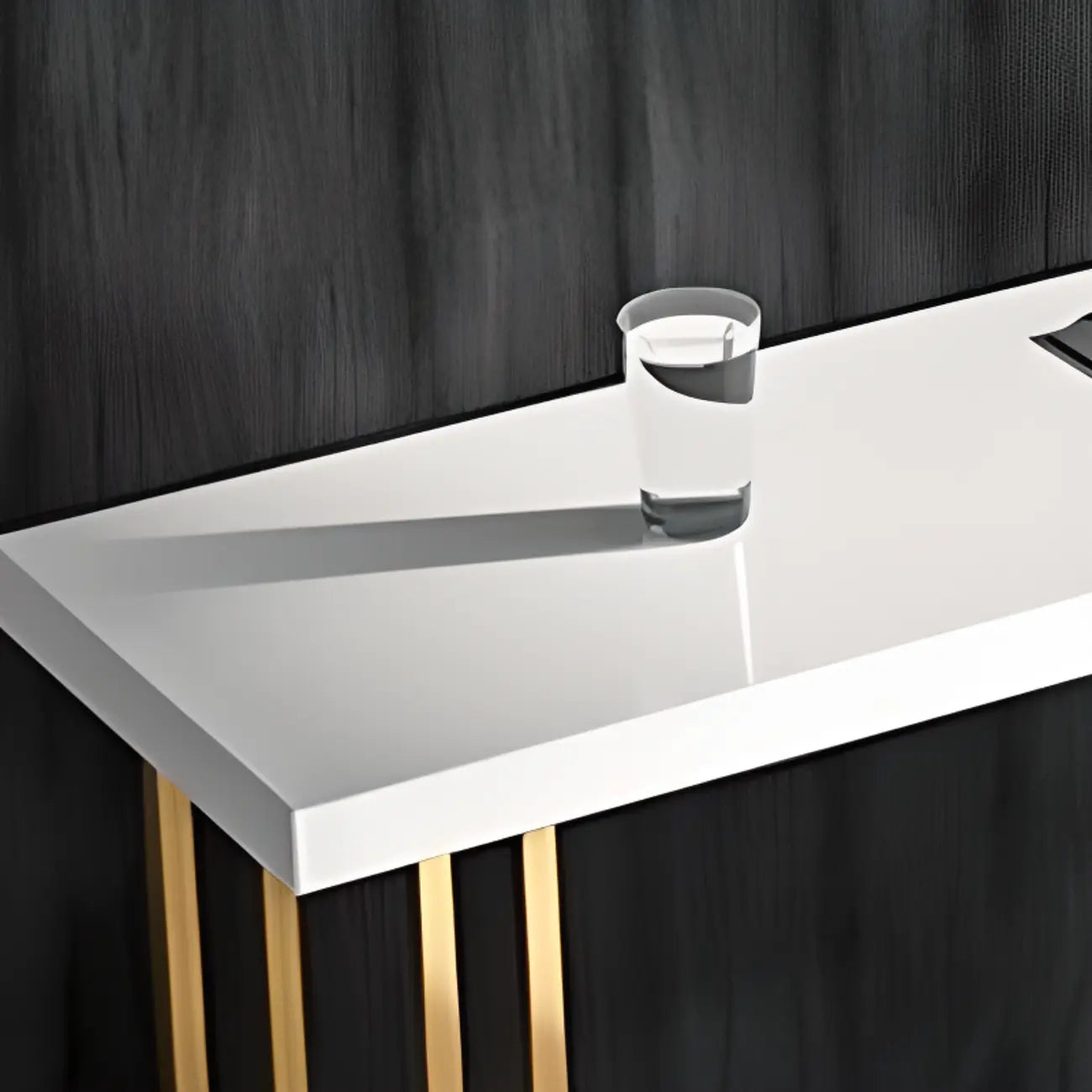 Table de bar rectangulaire de luxe en bois avec piètement traîneau doré pour salle à manger