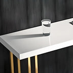 Table de bar rectangulaire de luxe en bois avec piètement traîneau doré pour salle à manger