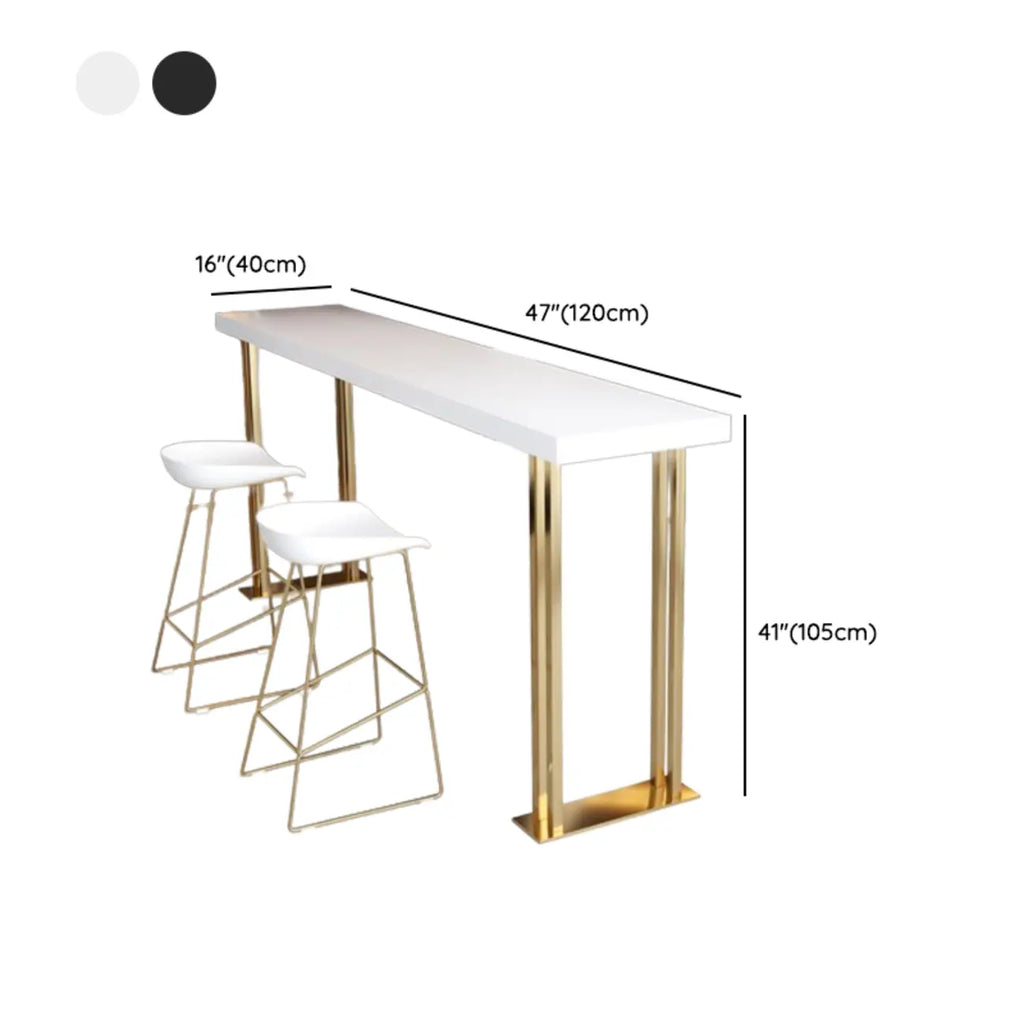 Table de bar rectangulaire de luxe en bois avec piètement traîneau doré pour salle à manger