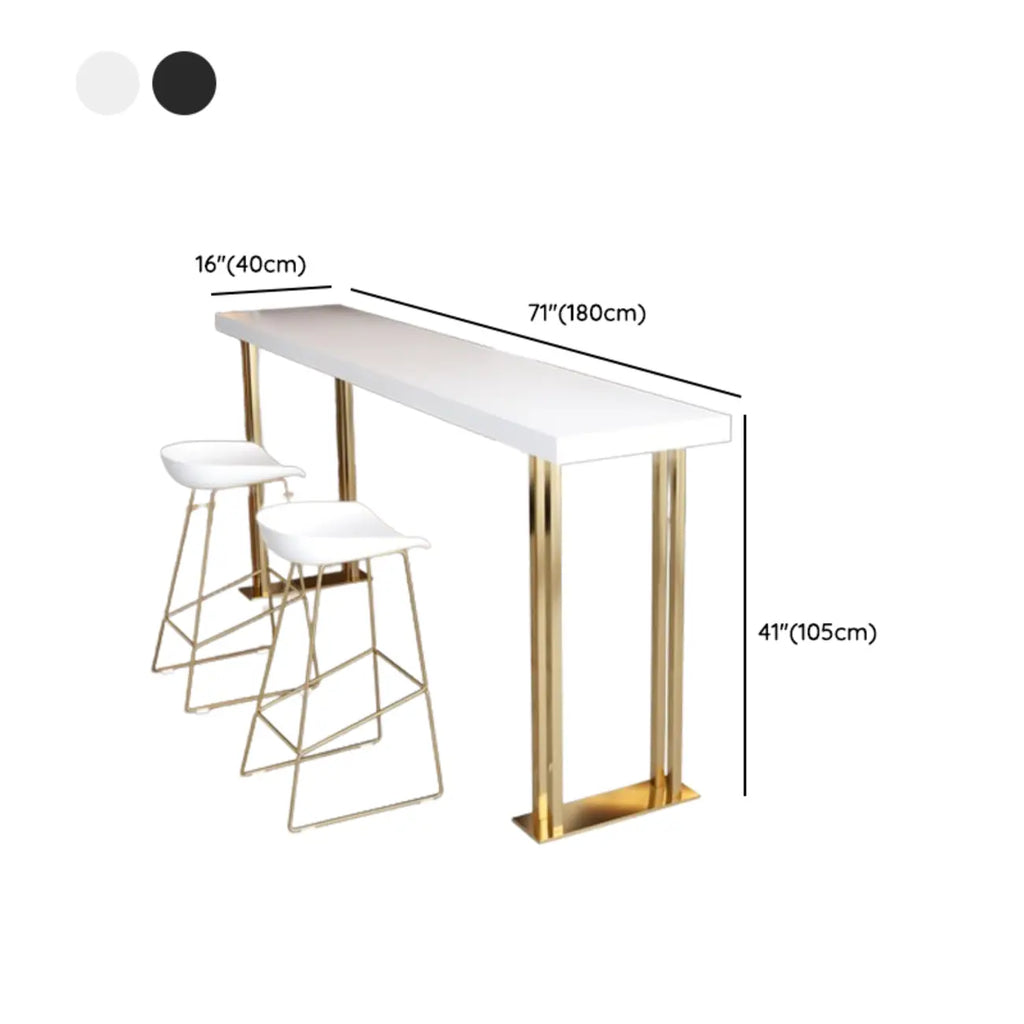 Table de bar rectangulaire de luxe en bois avec piètement traîneau doré pour salle à manger