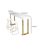 Table de bar rectangulaire de luxe en bois avec piètement traîneau doré pour salle à manger
