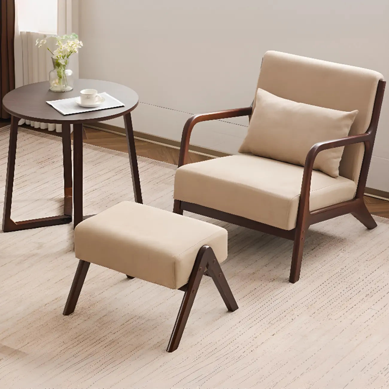 Fauteuil d'appoint ottoman beige en coton et lin