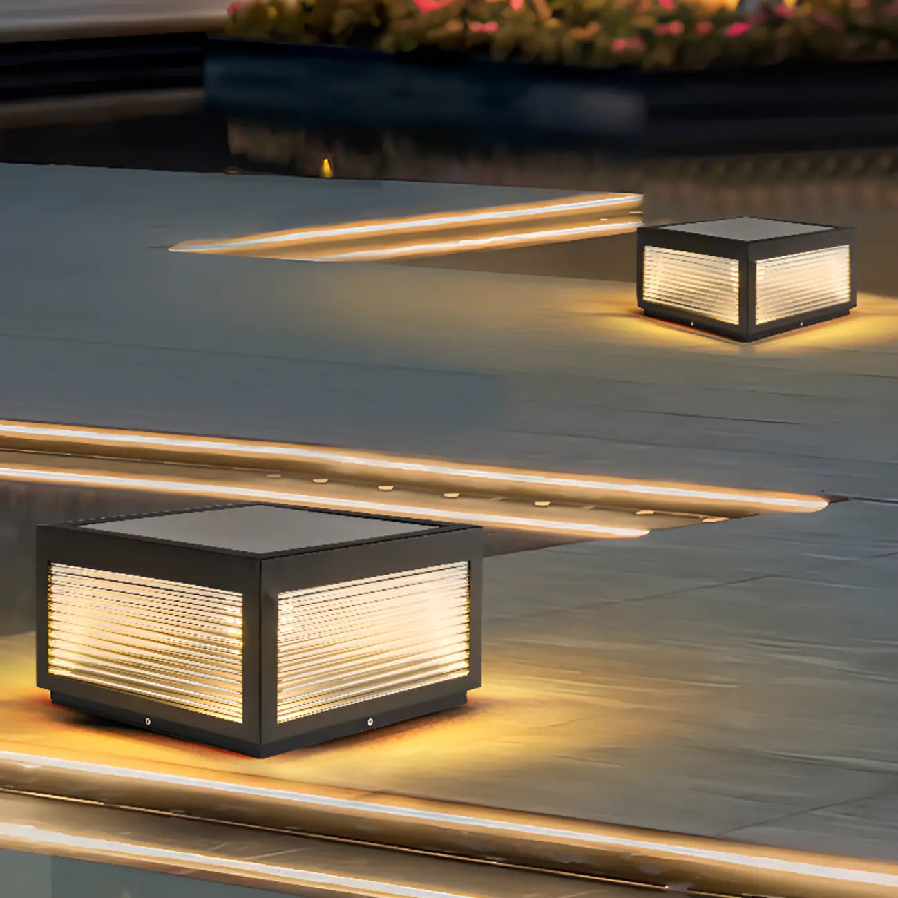 Lampes solaires carrées noires à 3 couleurs pour poteaux extérieurs