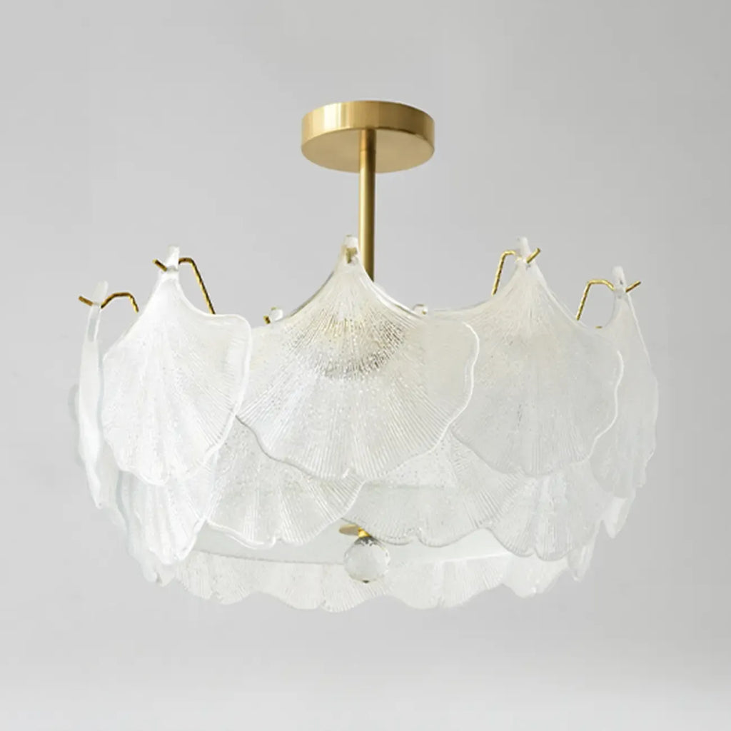 Plafonnier semi-encastré élégant en verre doré à feuilles