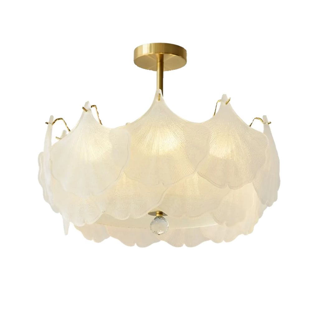 Plafonnier semi-encastré élégant en verre doré à feuilles
