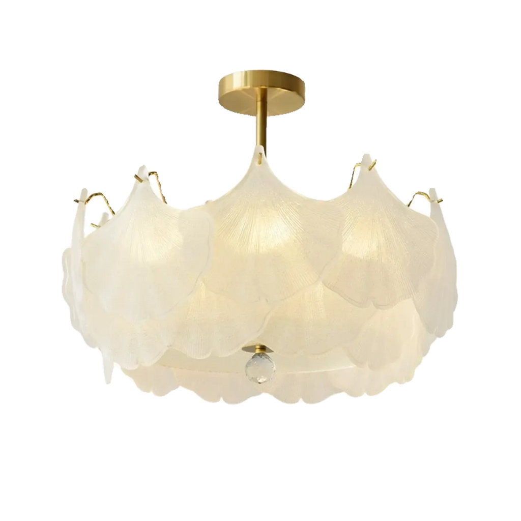 Plafonnier semi-encastré élégant en verre doré à feuilles