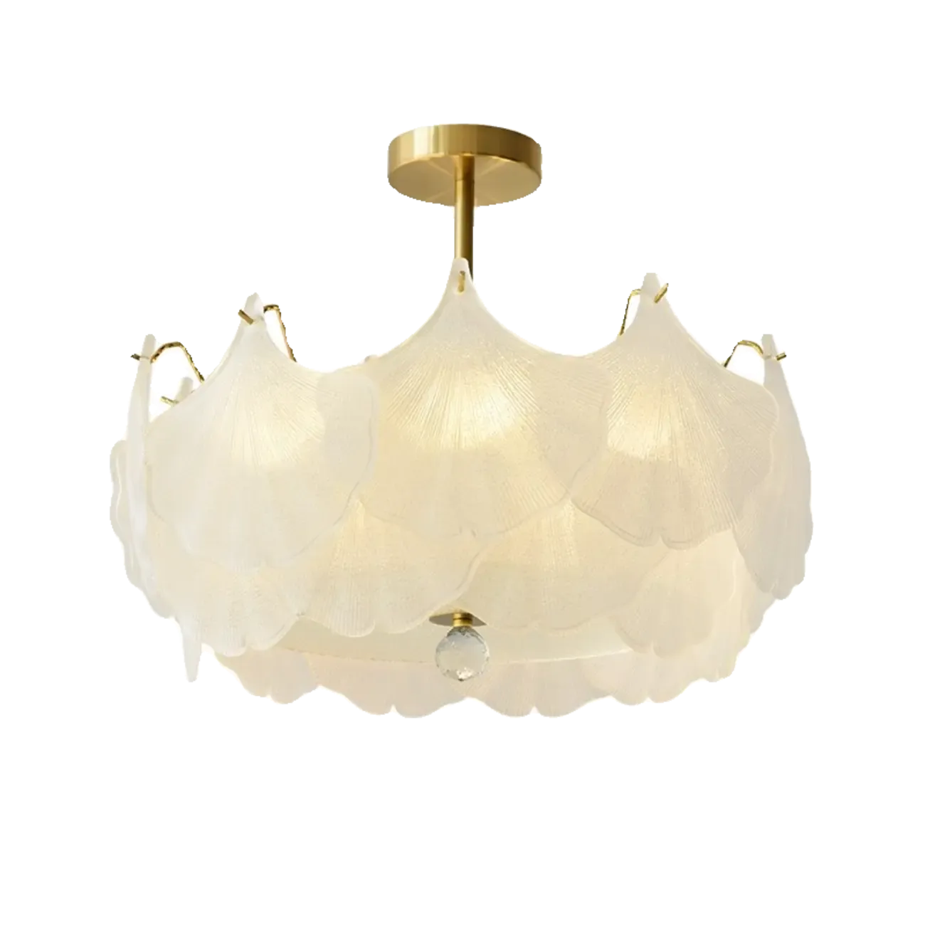 Plafonnier semi-encastré élégant en verre doré à feuilles