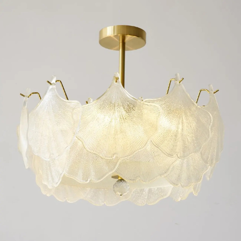 Plafonnier semi-encastré élégant en verre doré à feuilles