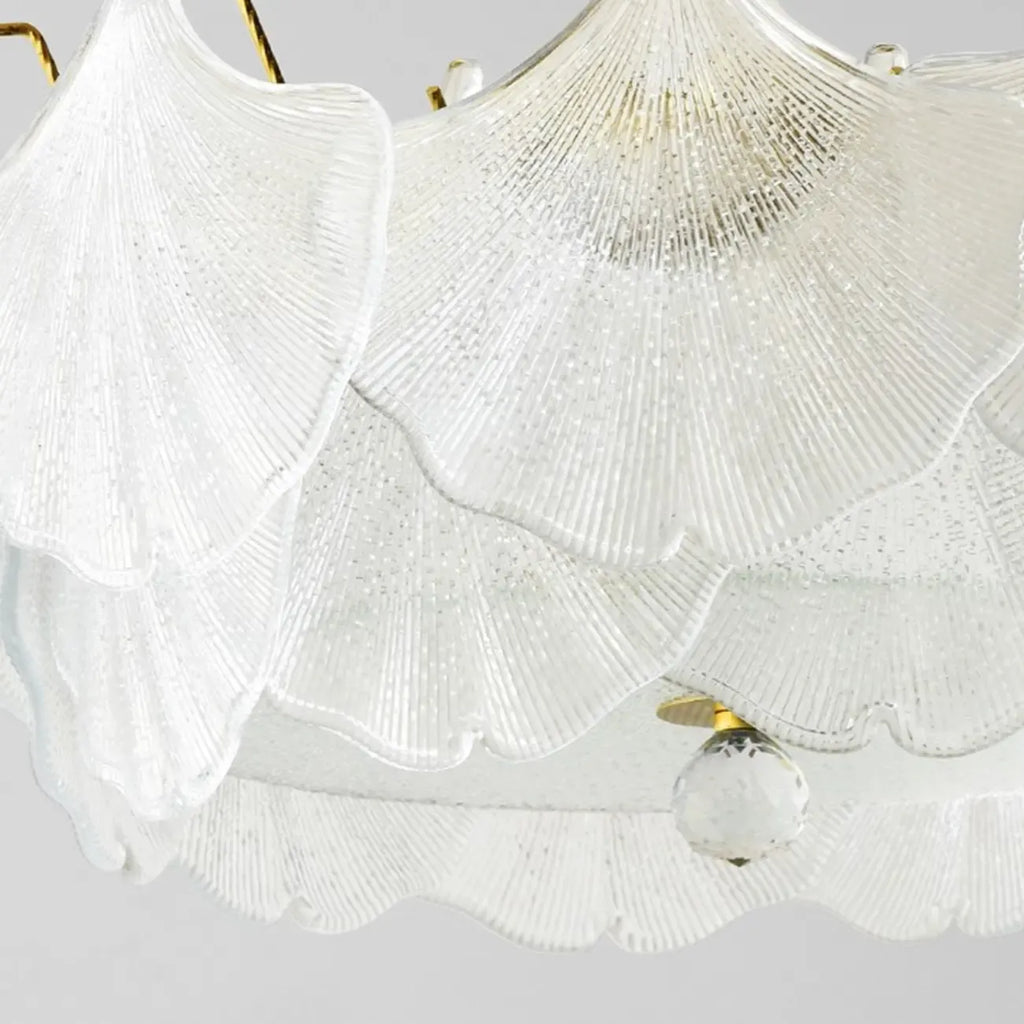Plafonnier semi-encastré élégant en verre doré à feuilles