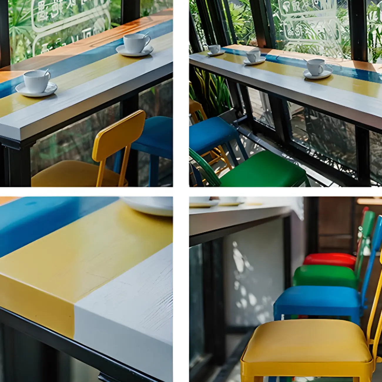 Tables de bar modernes en bois coloré avec plateau fixe et repose-pieds