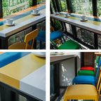 Tables de bar modernes en bois coloré avec plateau fixe et repose-pieds