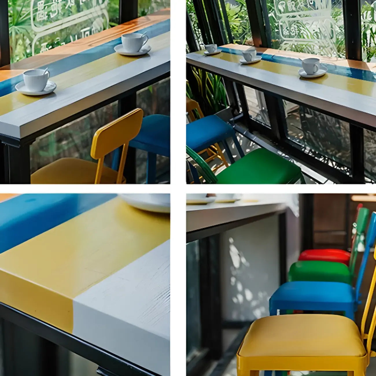 Tables de bar modernes en bois coloré avec plateau fixe et repose-pieds