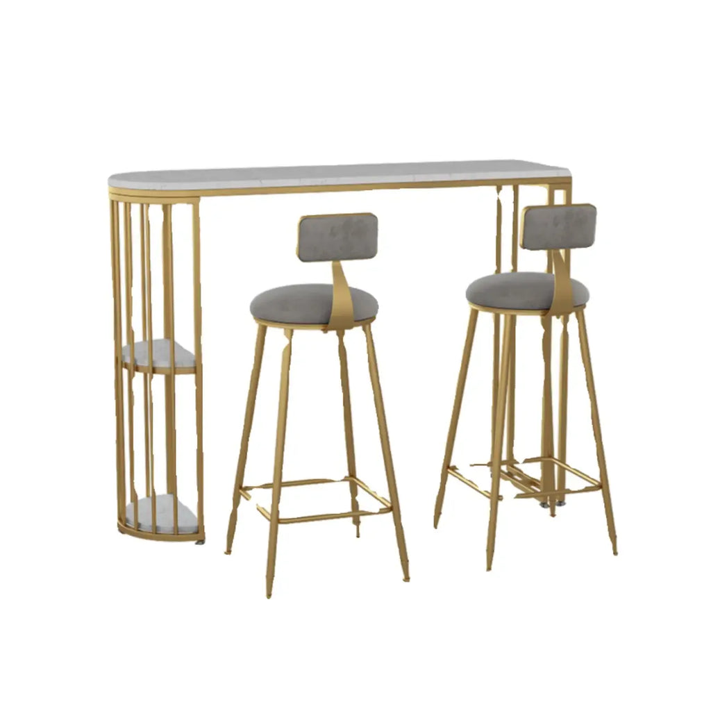 Table de bar moderne de style bistro, plateau en marbre doré, 2 étagères