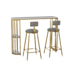 Table de bar moderne de style bistro, plateau en marbre doré, 2 étagères