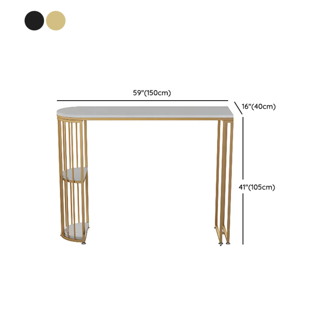 Table de bar moderne de style bistro, plateau en marbre doré, 2 étagères
