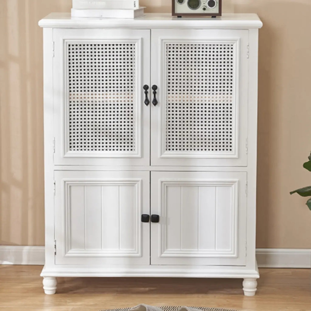 Armoire de rangement classique indépendante en bois massif blanc et osier