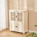 Armoire de rangement classique indépendante en bois massif blanc et osier