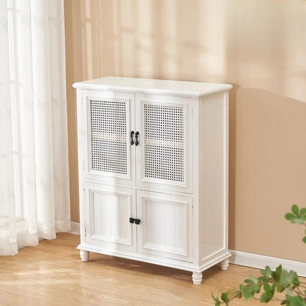 Armoire de rangement classique indépendante en bois massif blanc et osier