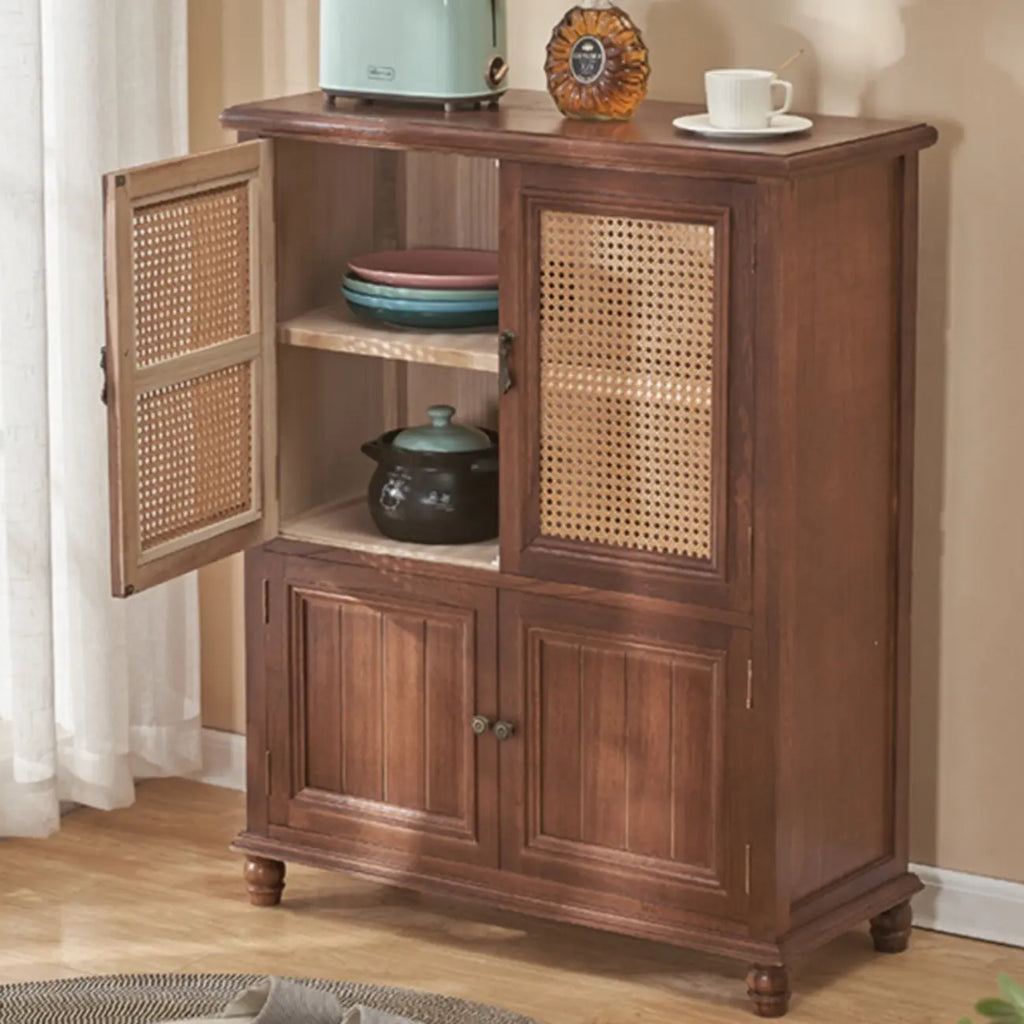 Armoire de rangement classique indépendante en bois massif blanc et osier