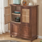 Armoire de rangement classique indépendante en bois massif blanc et osier