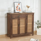 Armoire de rangement classique indépendante en bois massif blanc et osier