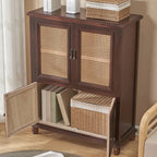 Armoire de rangement classique indépendante en bois massif blanc et osier