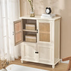 Armoire de rangement classique indépendante en bois massif blanc et osier