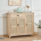 Armoire de rangement classique indépendante en bois massif blanc et osier