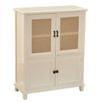 Armoire de rangement classique indépendante en bois massif blanc et osier