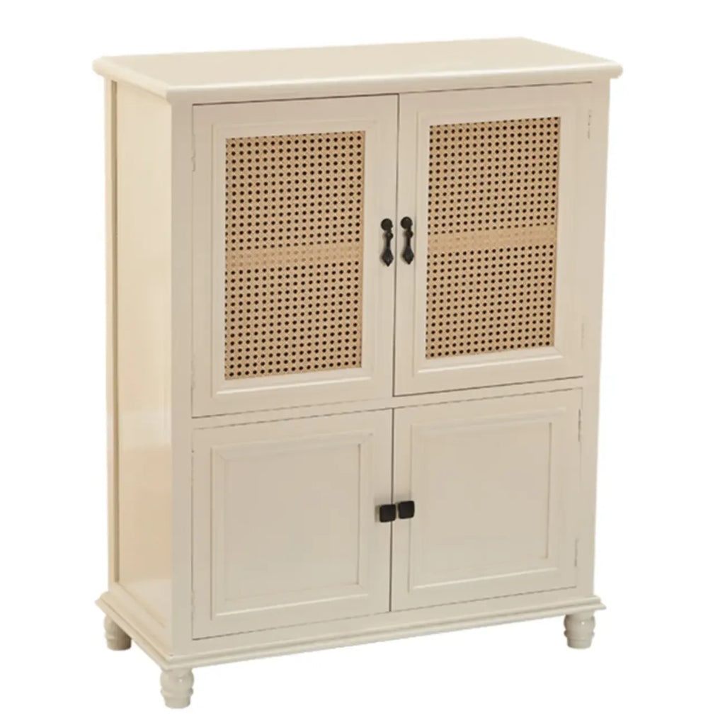 Armoire de rangement classique indépendante en bois massif blanc et osier