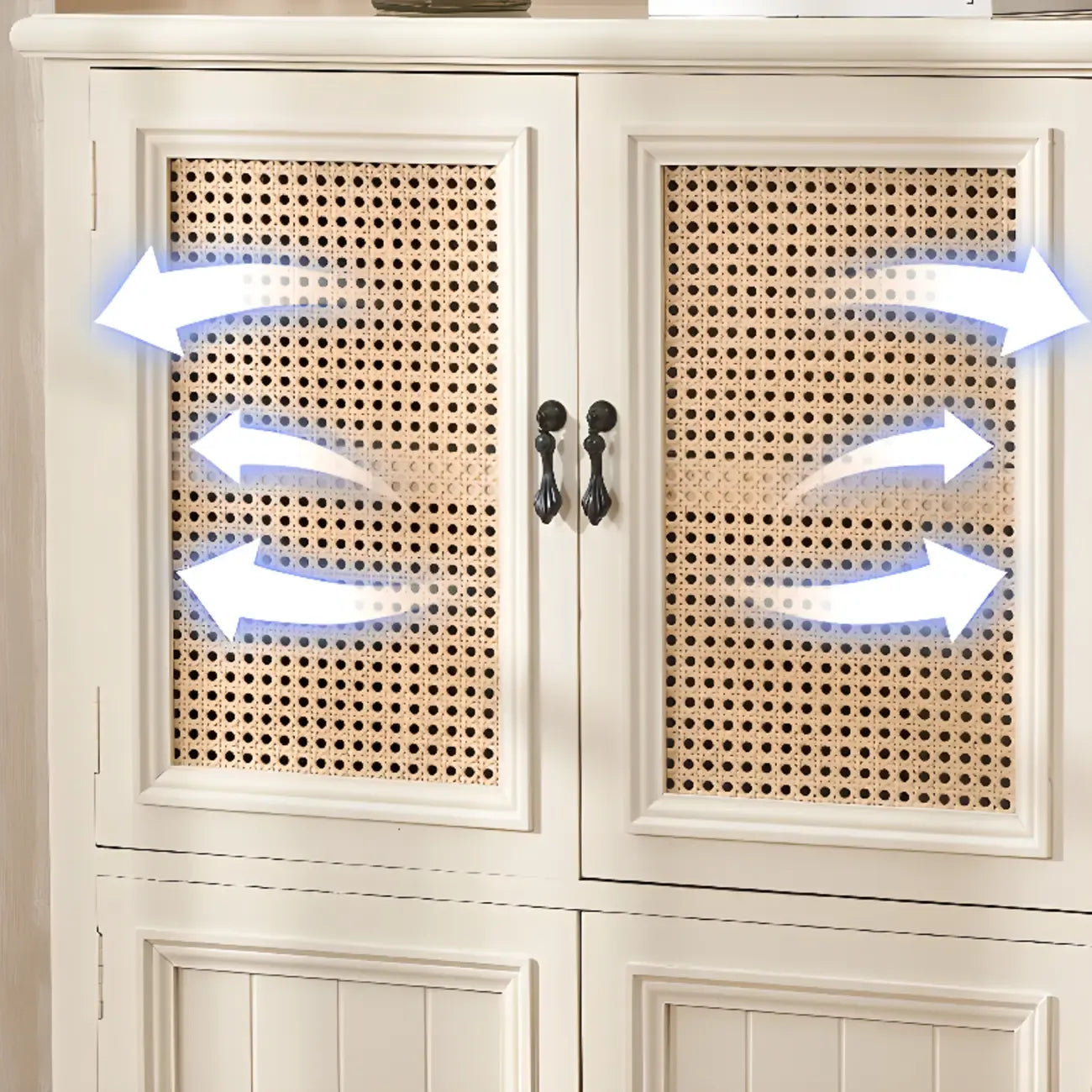 Armoire de rangement classique indépendante en bois massif blanc et osier
