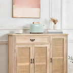 Armoire de rangement classique indépendante en bois massif blanc et osier