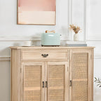 Armoire de rangement classique indépendante en bois massif blanc et osier