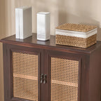 Armoire de rangement classique indépendante en bois massif blanc et osier