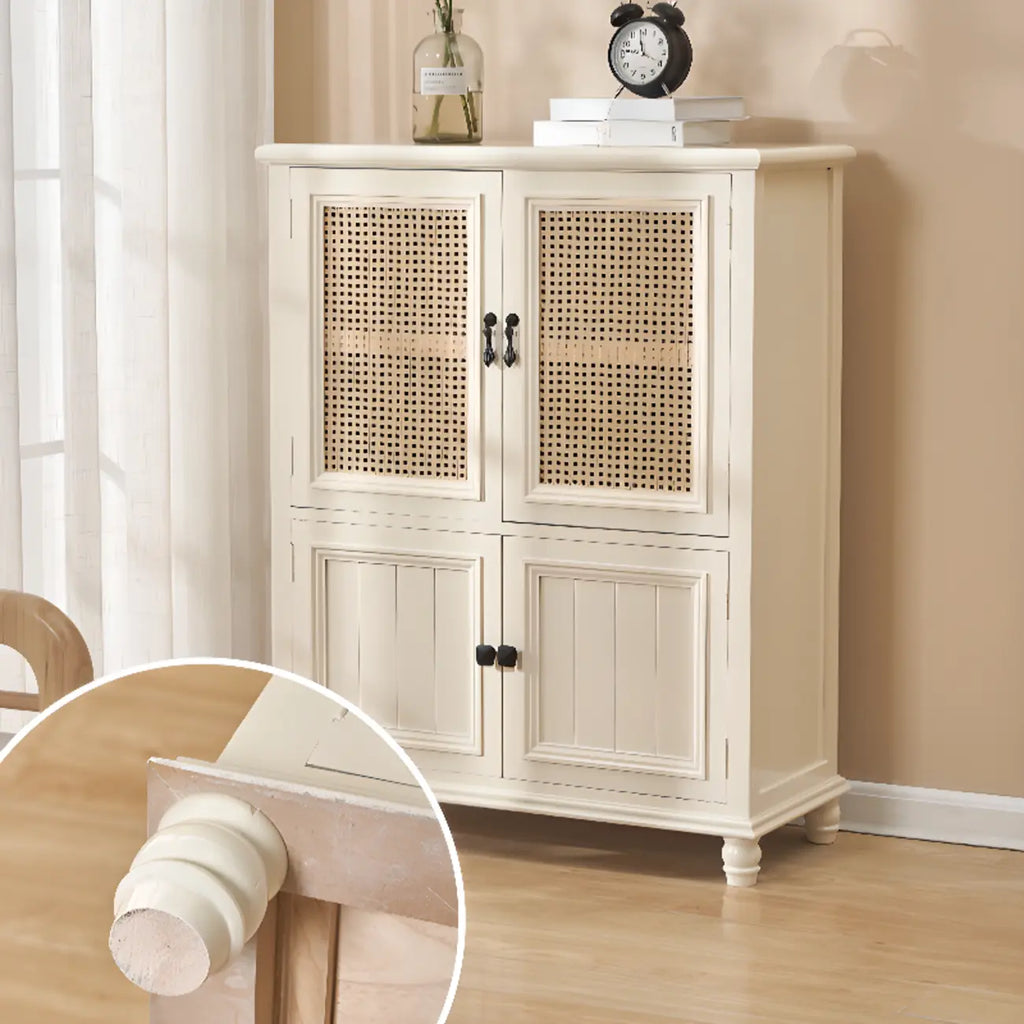 Armoire de rangement classique indépendante en bois massif blanc et osier