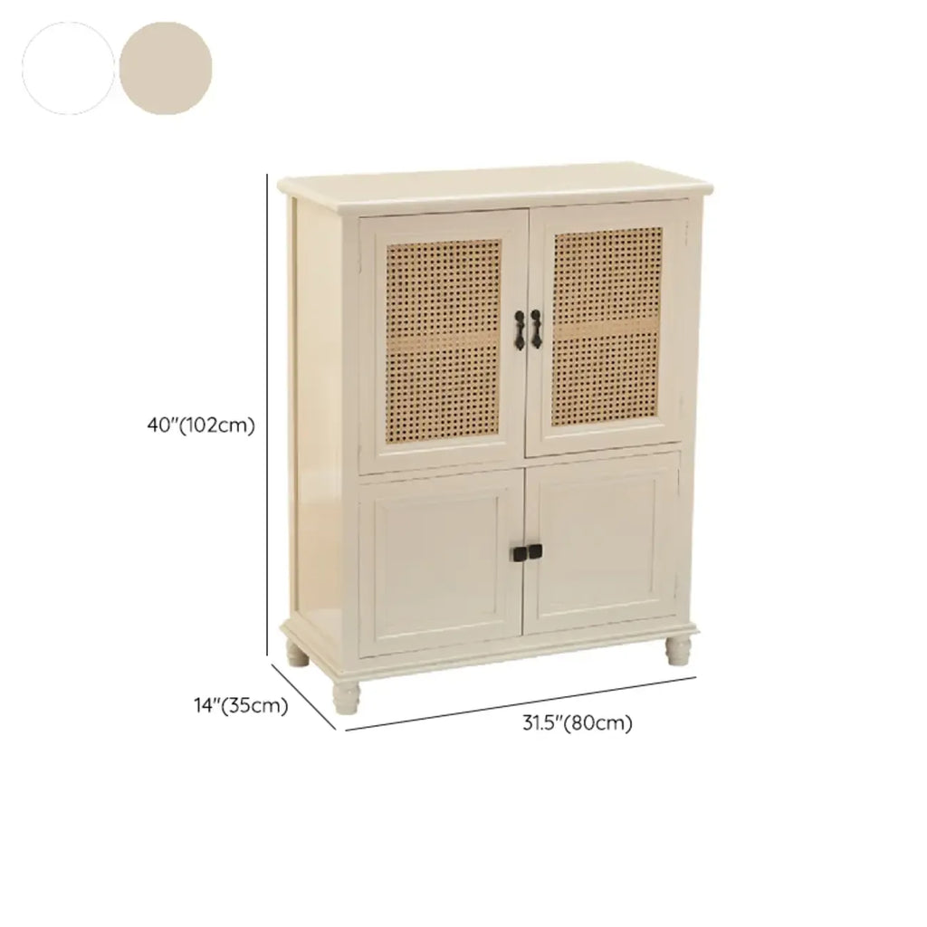 Armoire de rangement classique indépendante en bois massif blanc et osier