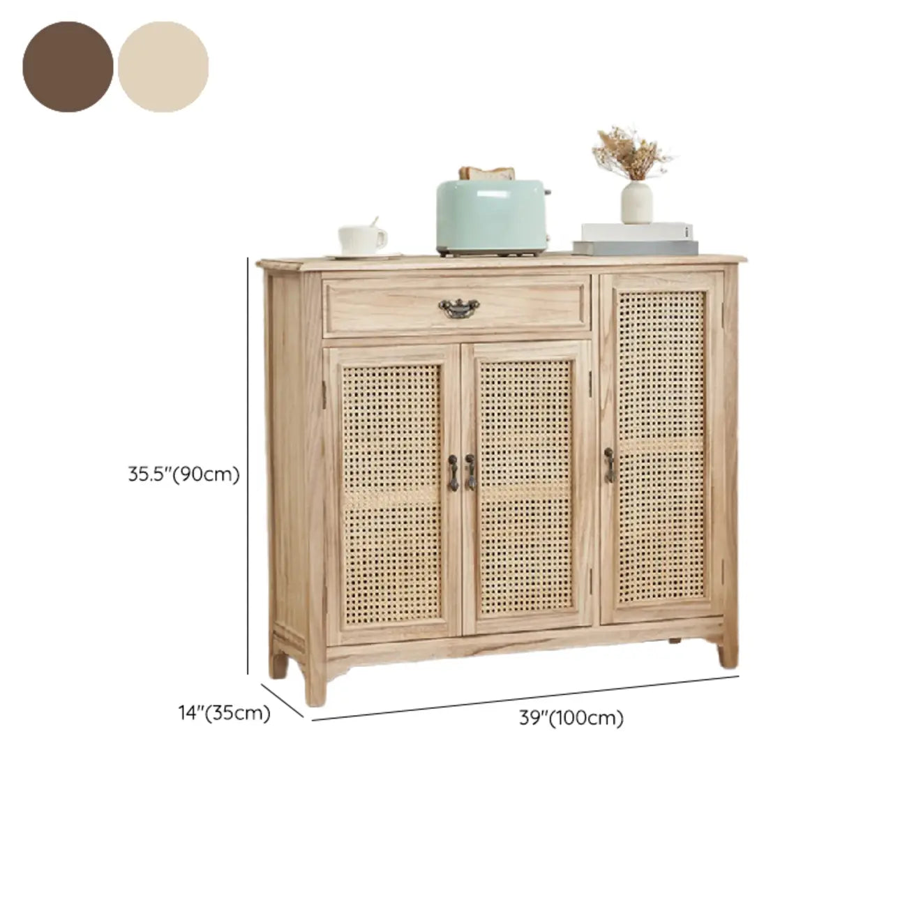Armoire de rangement classique indépendante en bois massif blanc et osier