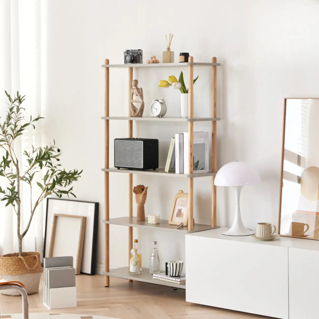 Étagère rectangulaire en bois à 4 niveaux avec dos ouvert