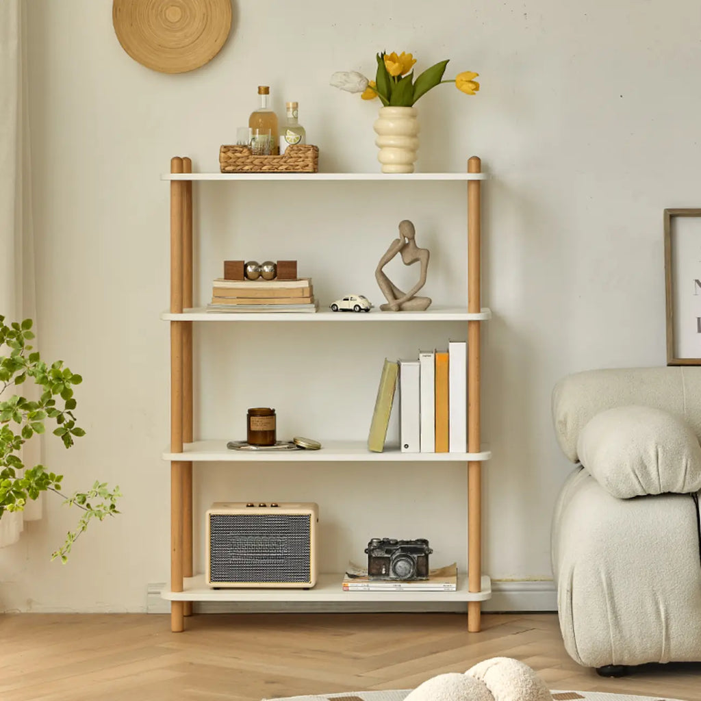 Étagère rectangulaire en bois à 4 niveaux avec dos ouvert
