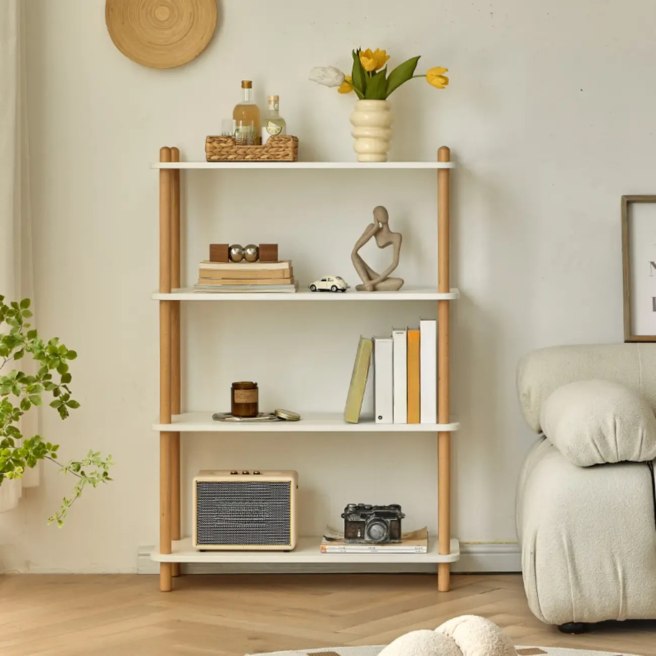Étagère rectangulaire en bois à 4 niveaux avec dos ouvert