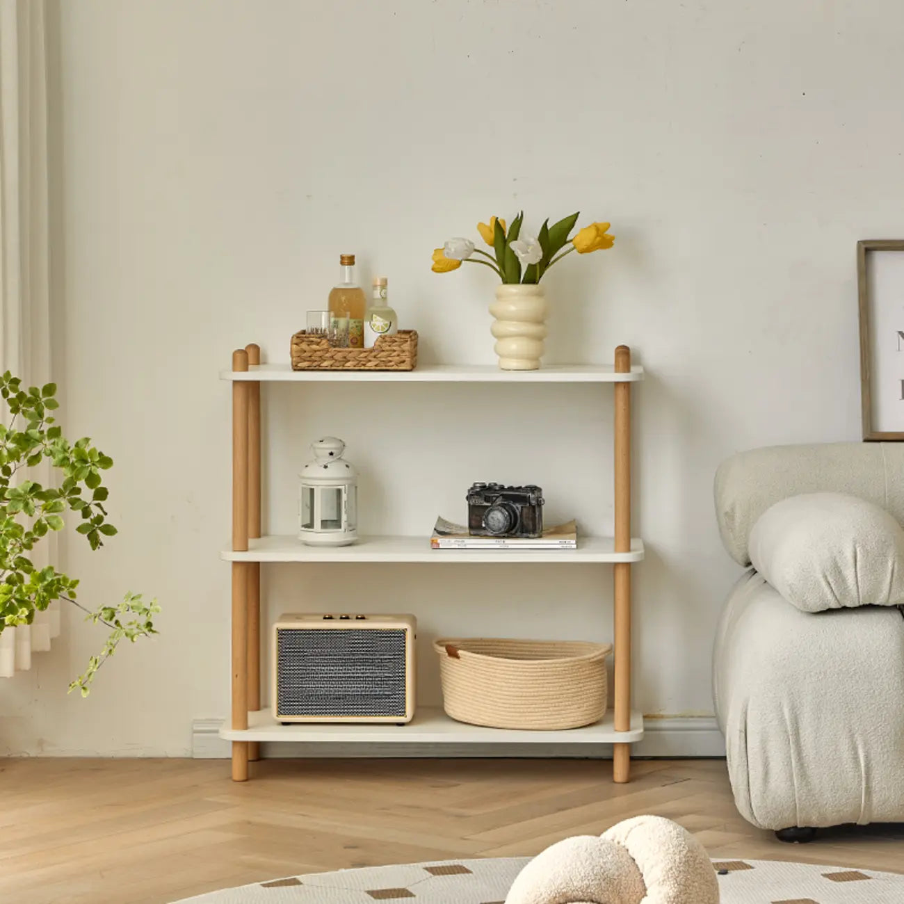Étagère rectangulaire en bois à 4 niveaux avec dos ouvert