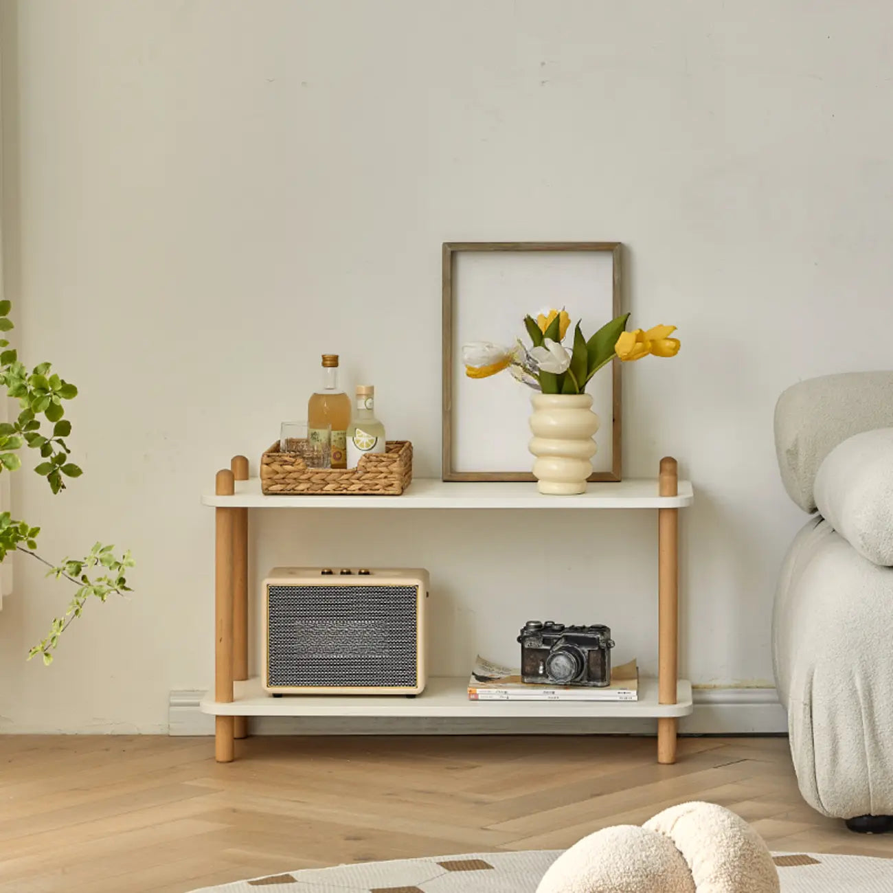 Étagère rectangulaire en bois à 4 niveaux avec dos ouvert