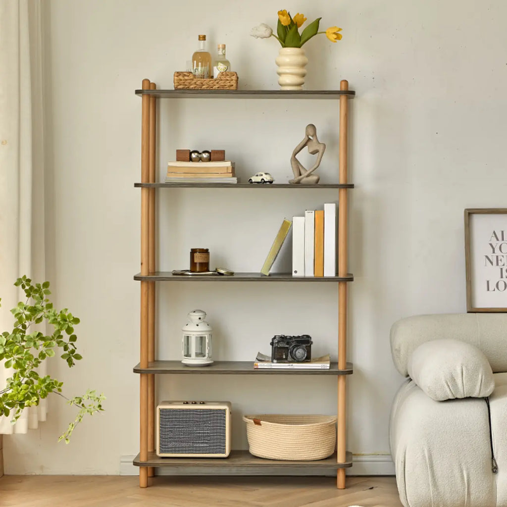 Étagère rectangulaire en bois à 4 niveaux avec dos ouvert